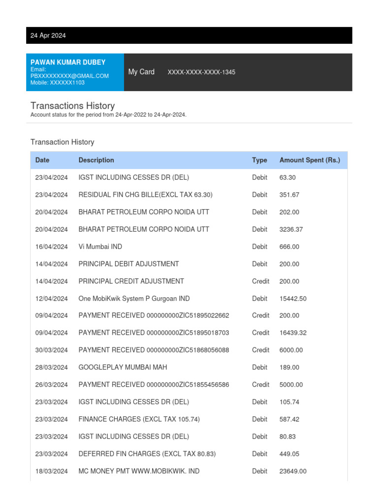 Transaction History | Download Free PDF | Debit Card | Payments