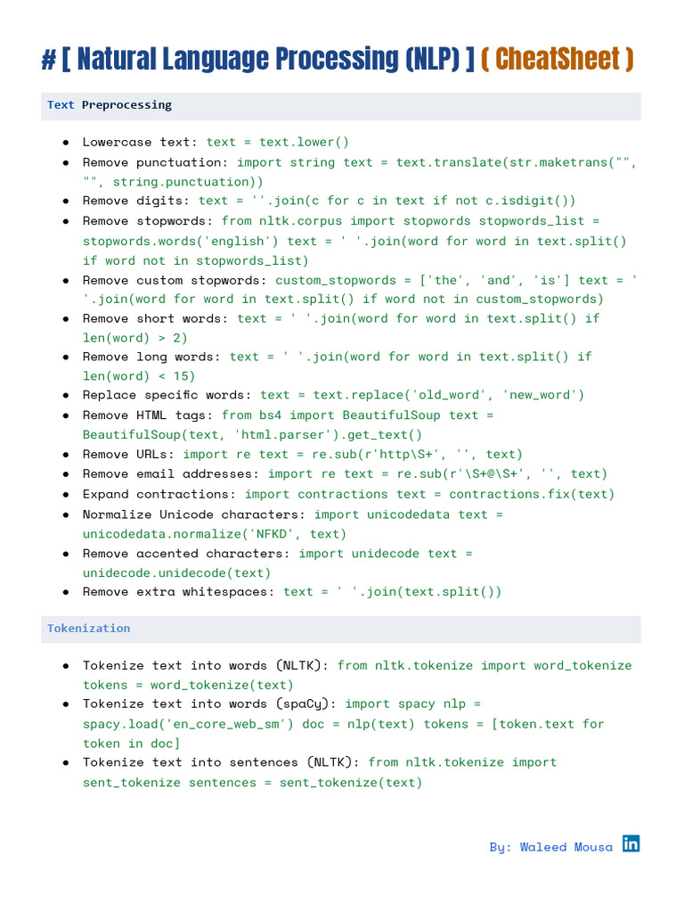 NLP - cheatsheet | PDF | Statistical Classification | Cognitive Science