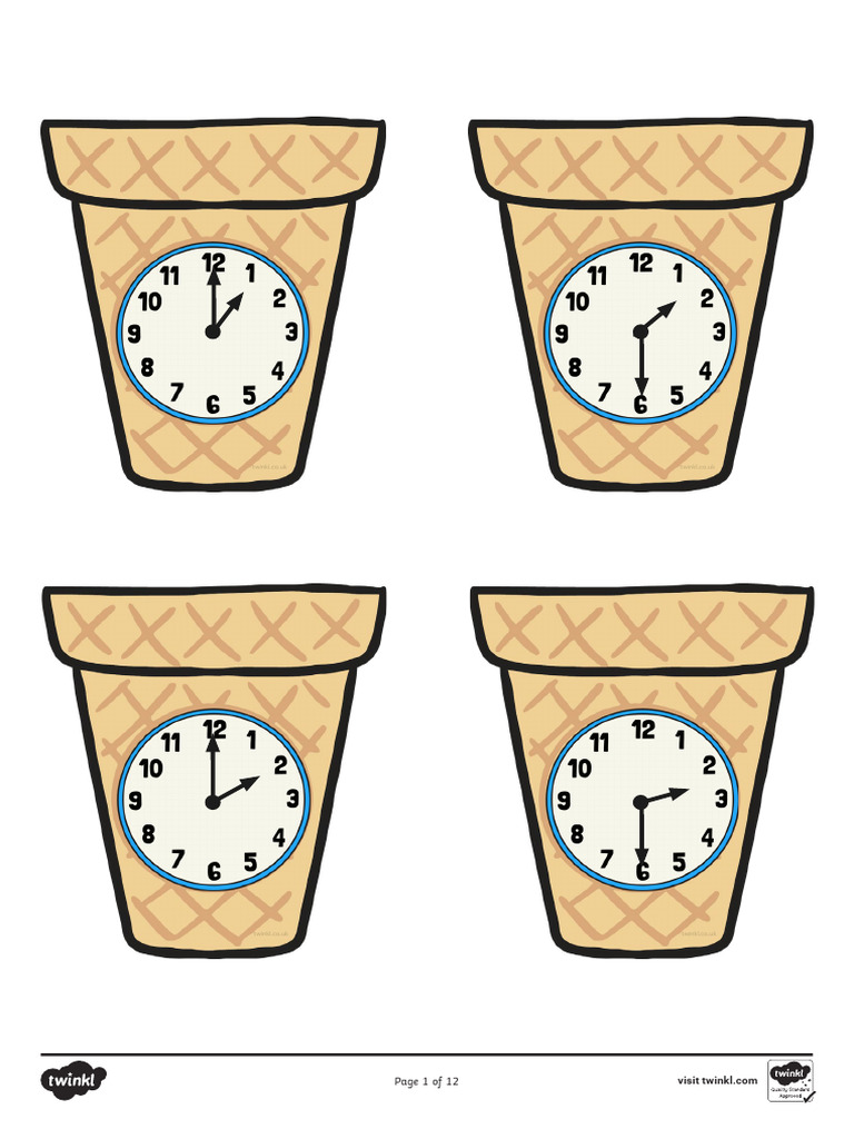 Time Analogue and Digital Only TellingTheTimeIceCreamConeHalf