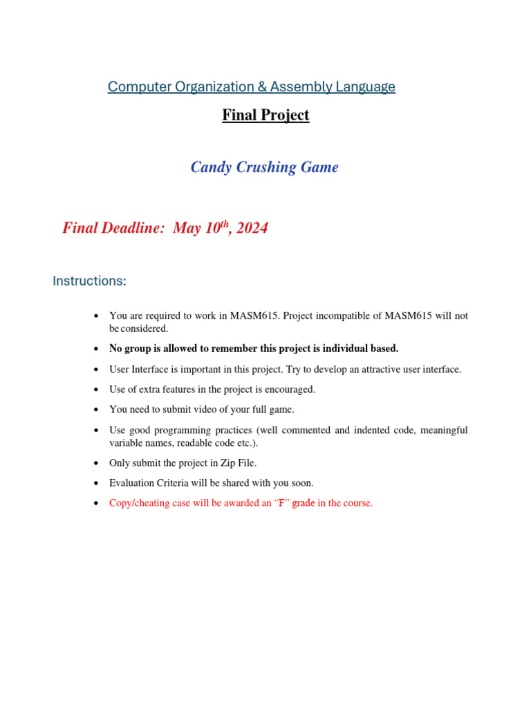 Candy Crush Game Project Guidelines | PDF | Computer Programming ...