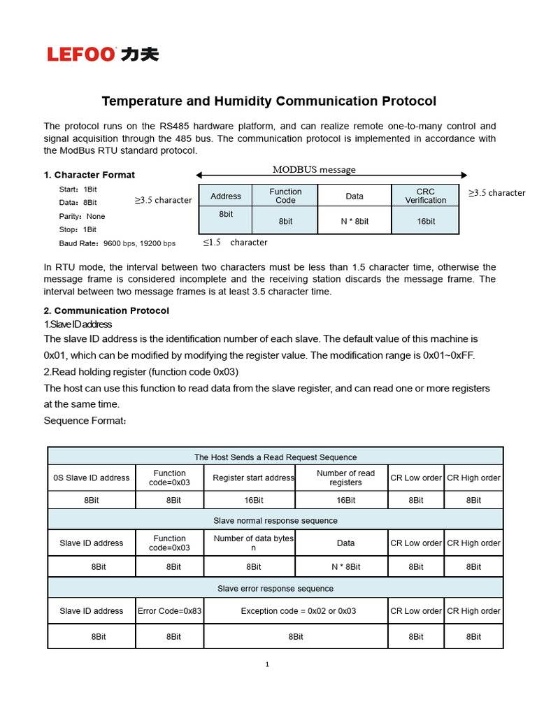 Modbus RS485 Protocol Overview | PDF | Telecommunications | Computer ...