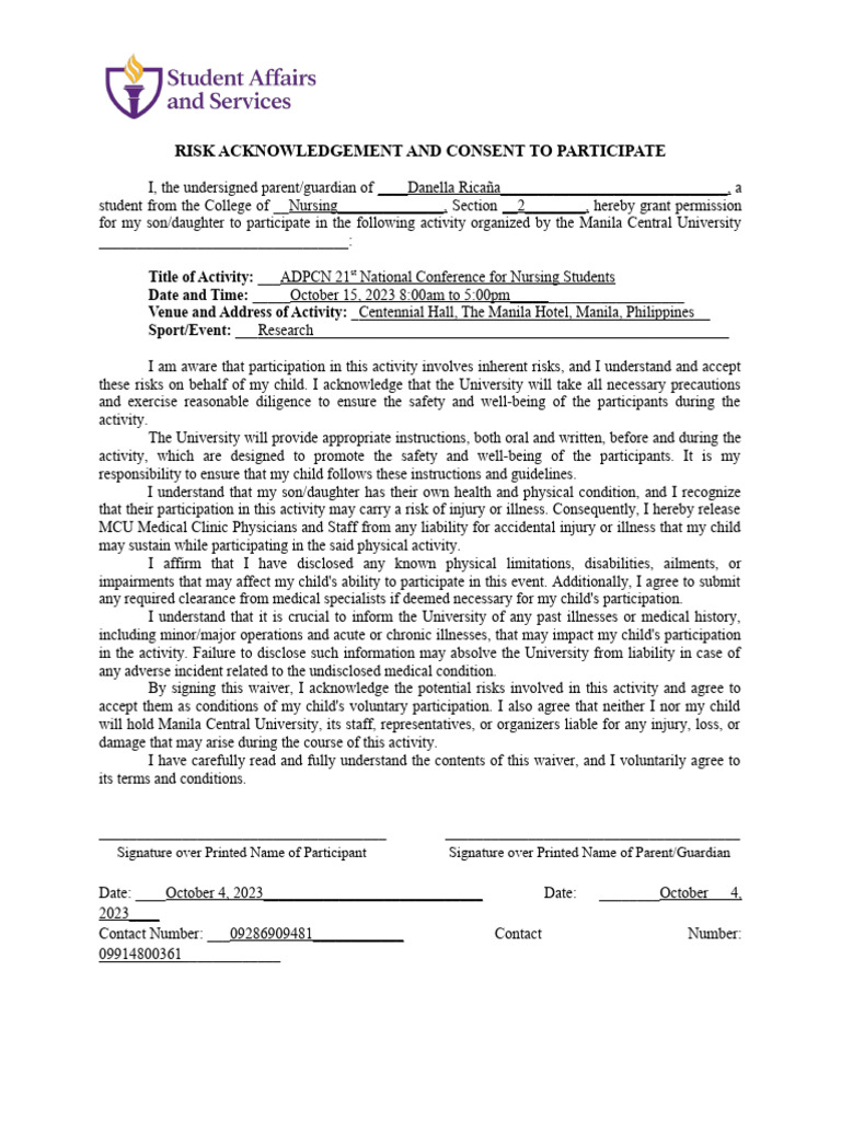 Nursing Conference Participation Consent | PDF | Informed Consent ...