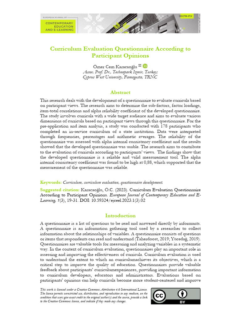 Curriculum Evaluation Questionnaire Insights | PDF | Curriculum ...