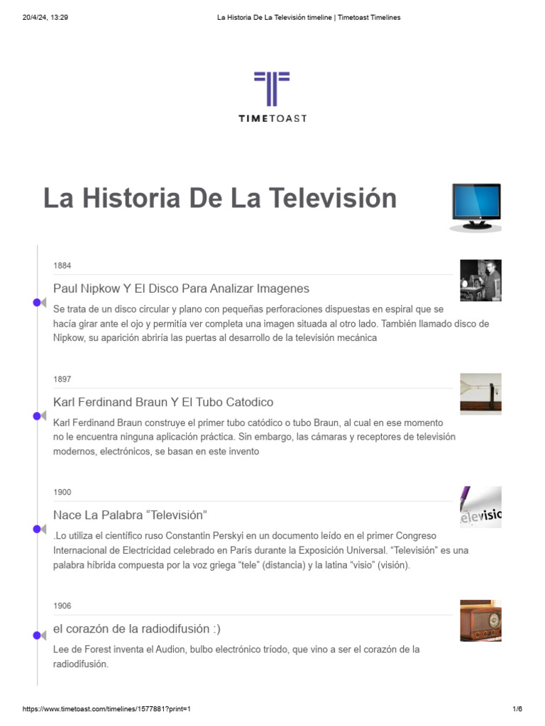 Línea de Tiempo de la Televisión | PDF | Televisión | Televisión digital