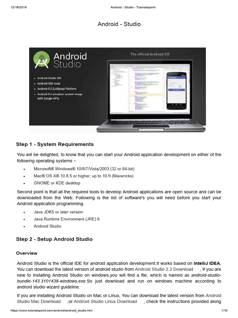 Android Studio Tutorialspoint PDF Android Operating System Android studio tutorialspoint pdf android operating system