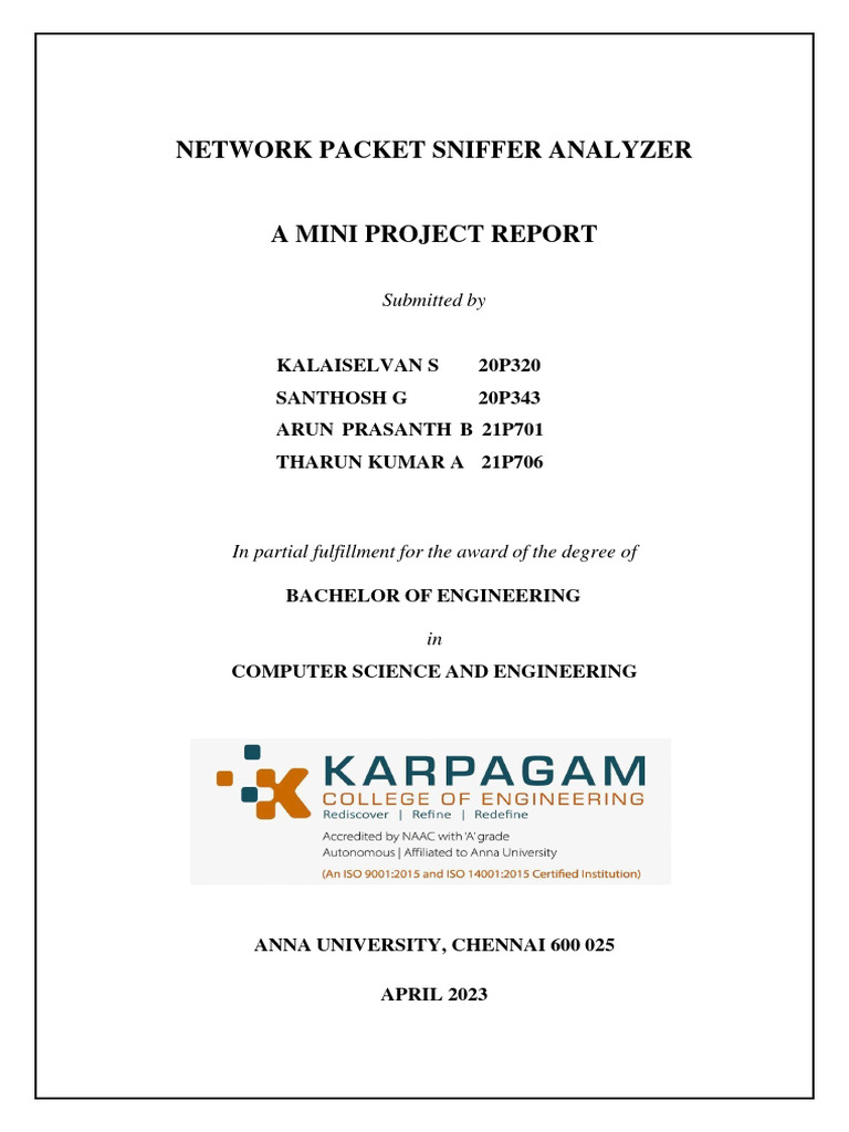 Network Packet Sniffer Project Report | PDF | Computer Network ...