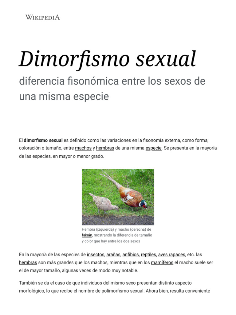 Dimorfismo Sexual - Wikipedia, La Enciclopedia Libre | PDF | Dimorfismo ...