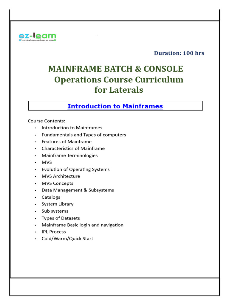 Mainframe Operations Course Overview | PDF | Operating System ...