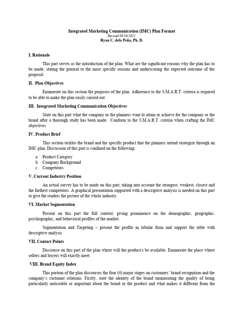 Integrated Marketing Communication Plan Format | PDF | Brand ...
