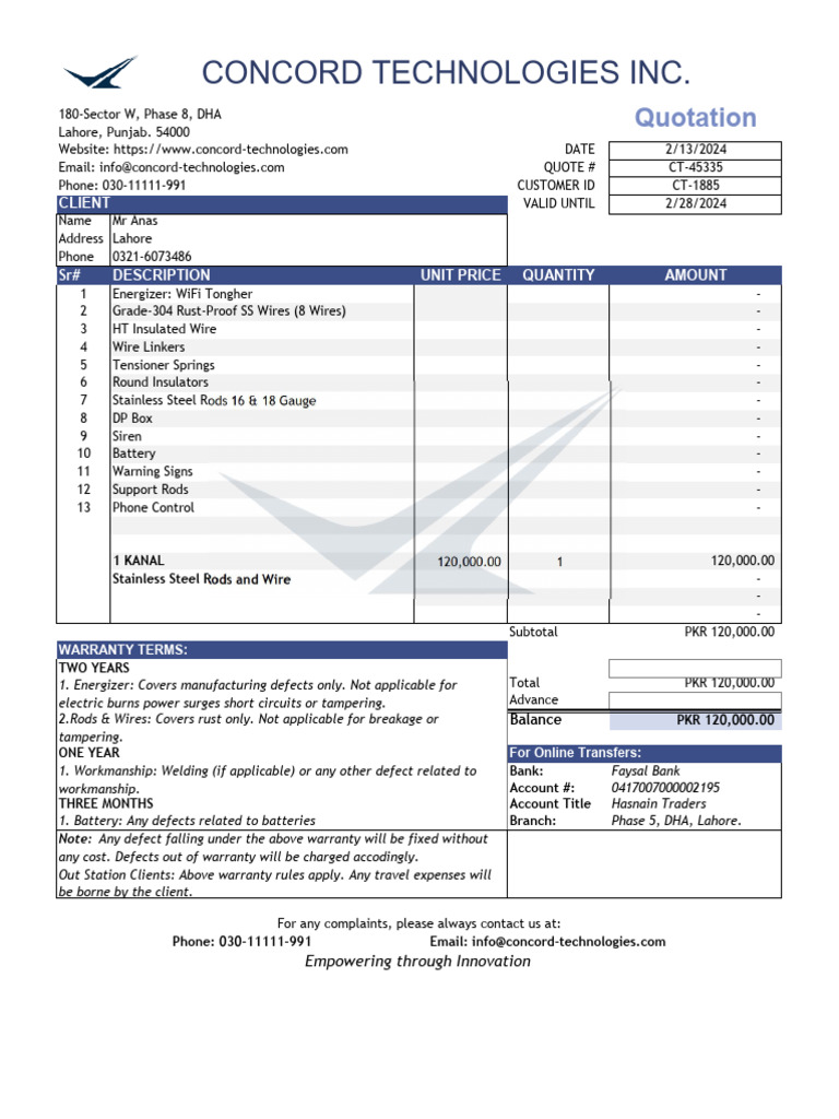 Complete Electric Fence Quotation PDF Wire Manufactured Goods