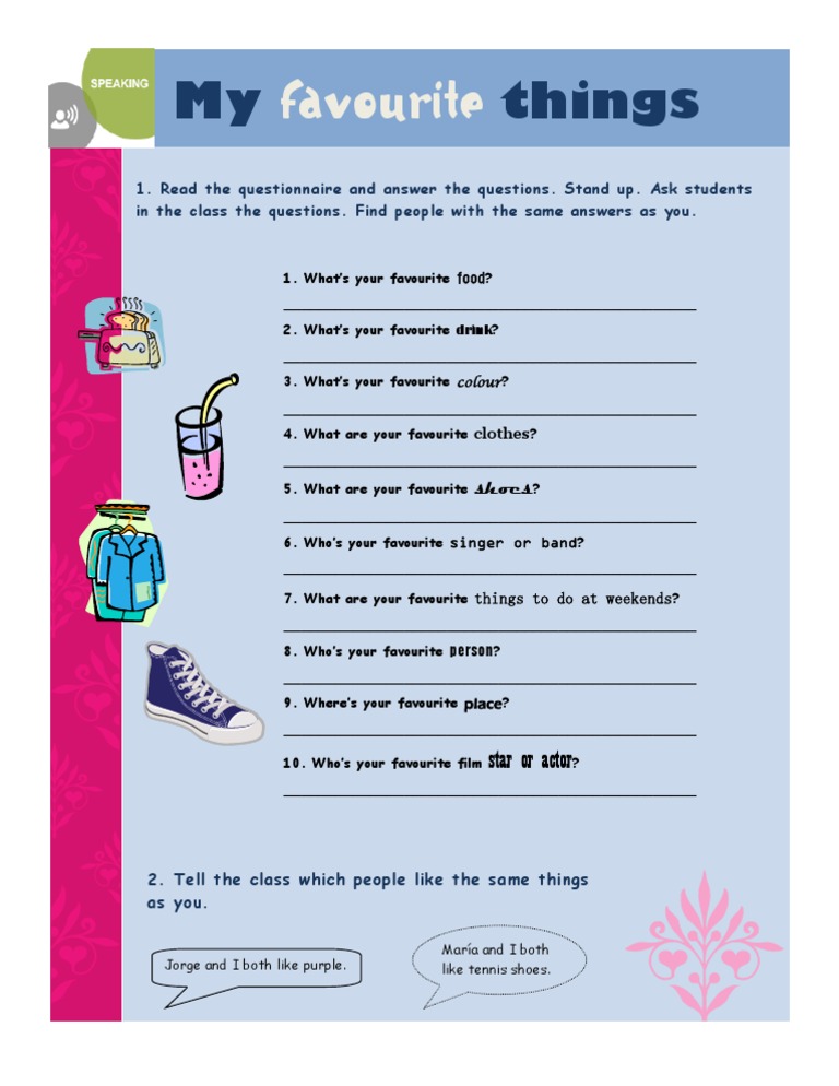 Favorite Things Questionnaire Activity | PDF