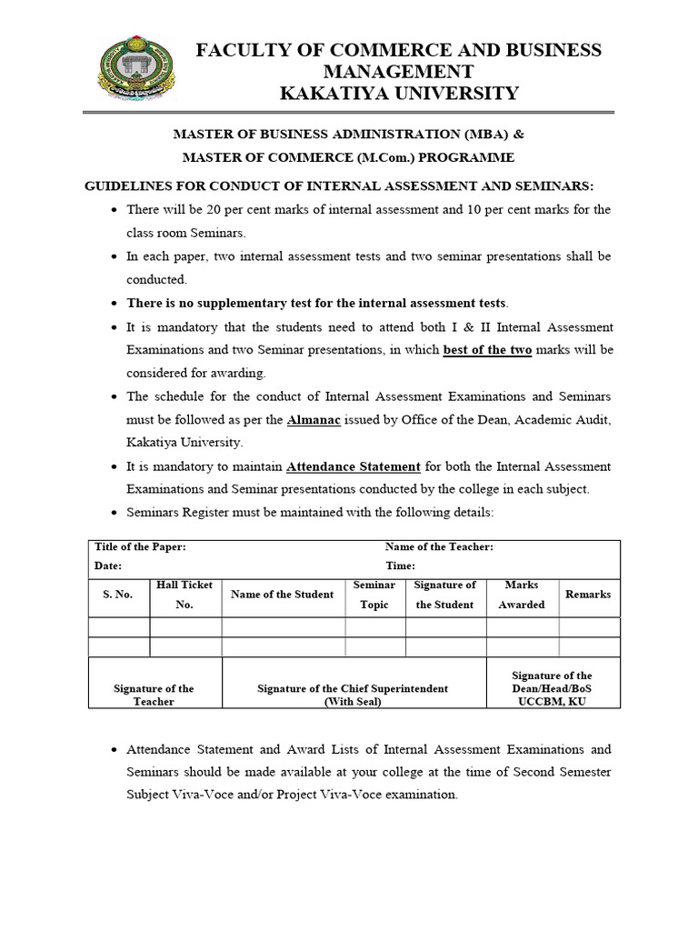 MBA & M.Com Internal Assessment Guidelines | PDF | Consumer Behaviour ...