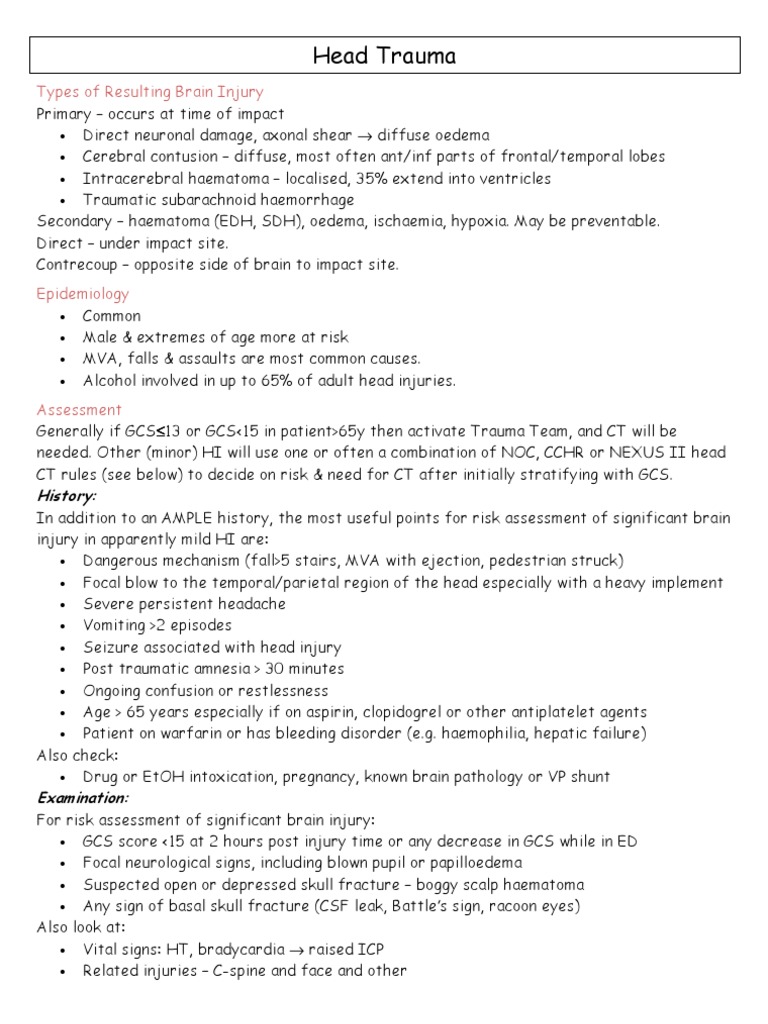 Head Trauma Assessment and Management | PDF | Traumatic Brain Injury ...
