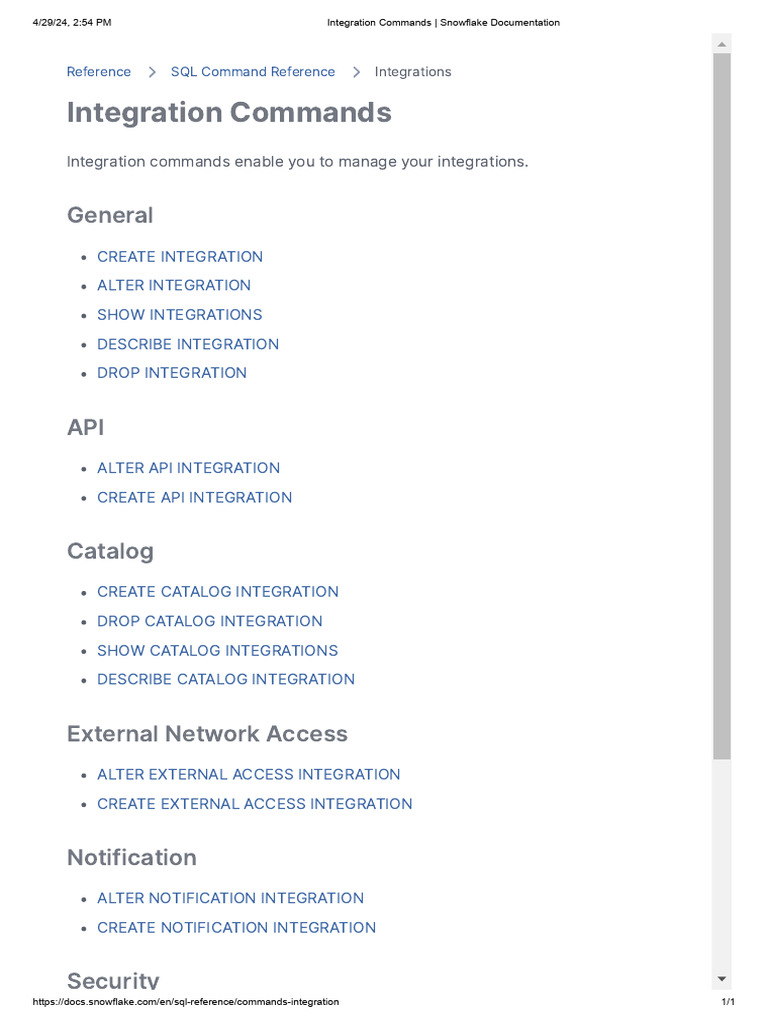 Integration Commands _ Snowflake PDF