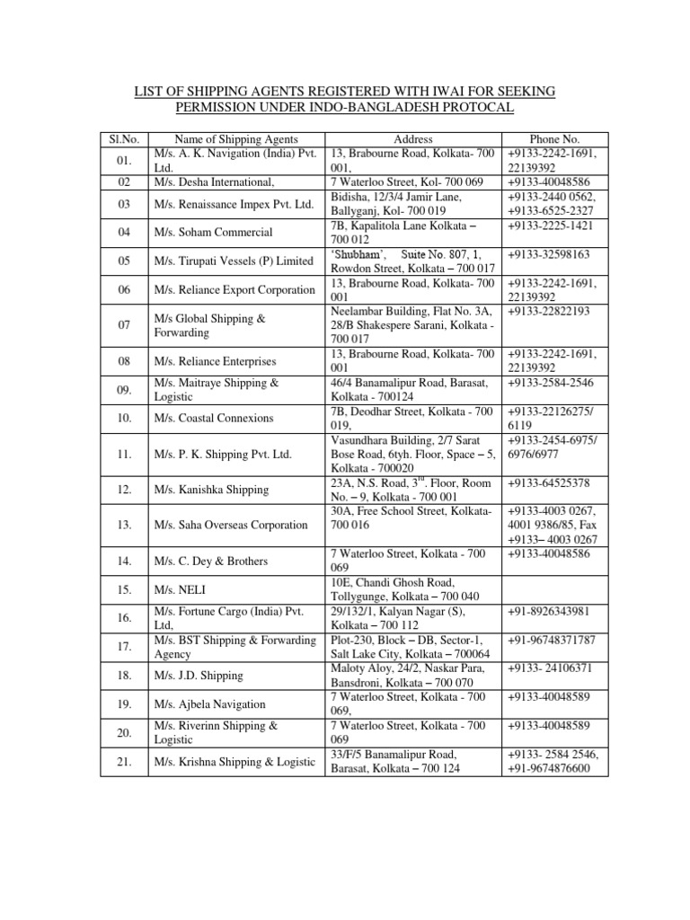 Registered Shipping Agents List | PDF