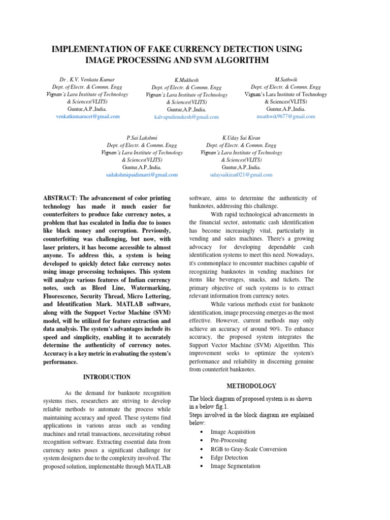 Fake Currency Detection via SVM and Imaging | PDF | Image Segmentation ...