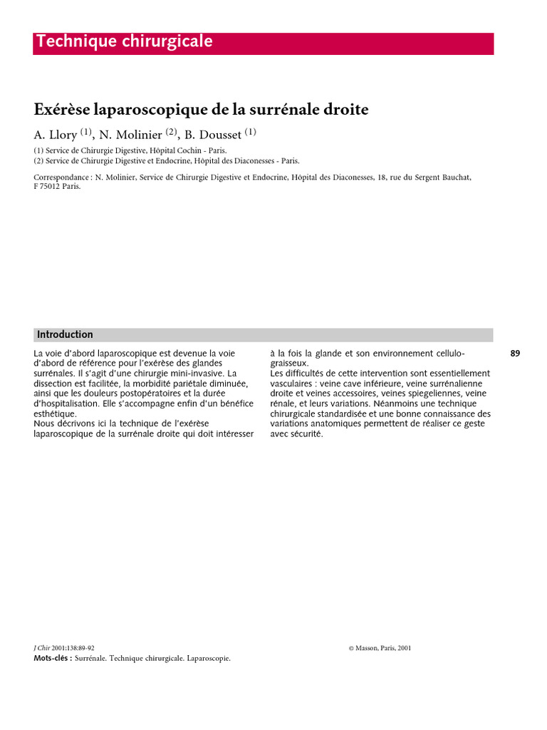 Exérèse laparoscopique de la surrénale droite | PDF | Foie | Glande ...