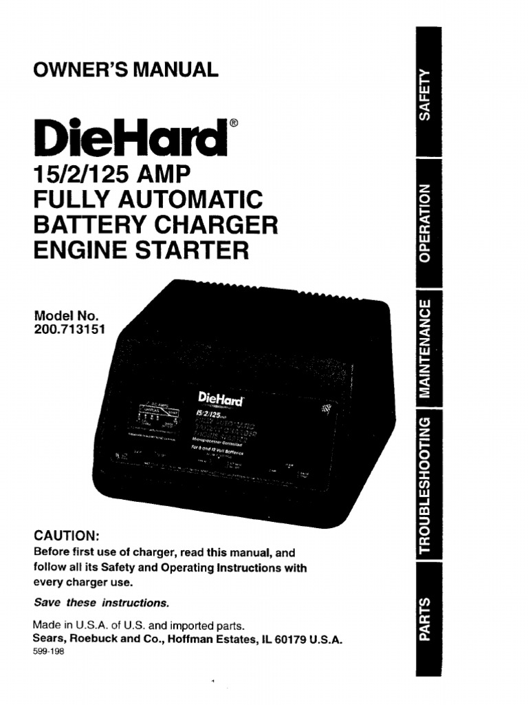 DieHard Automatic Battery Charger Manual Battery Charger Battery