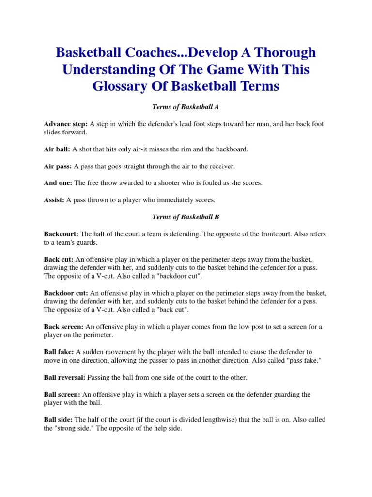 A Comprehensive Glossary of Basketball Terms to Develop a Thorough