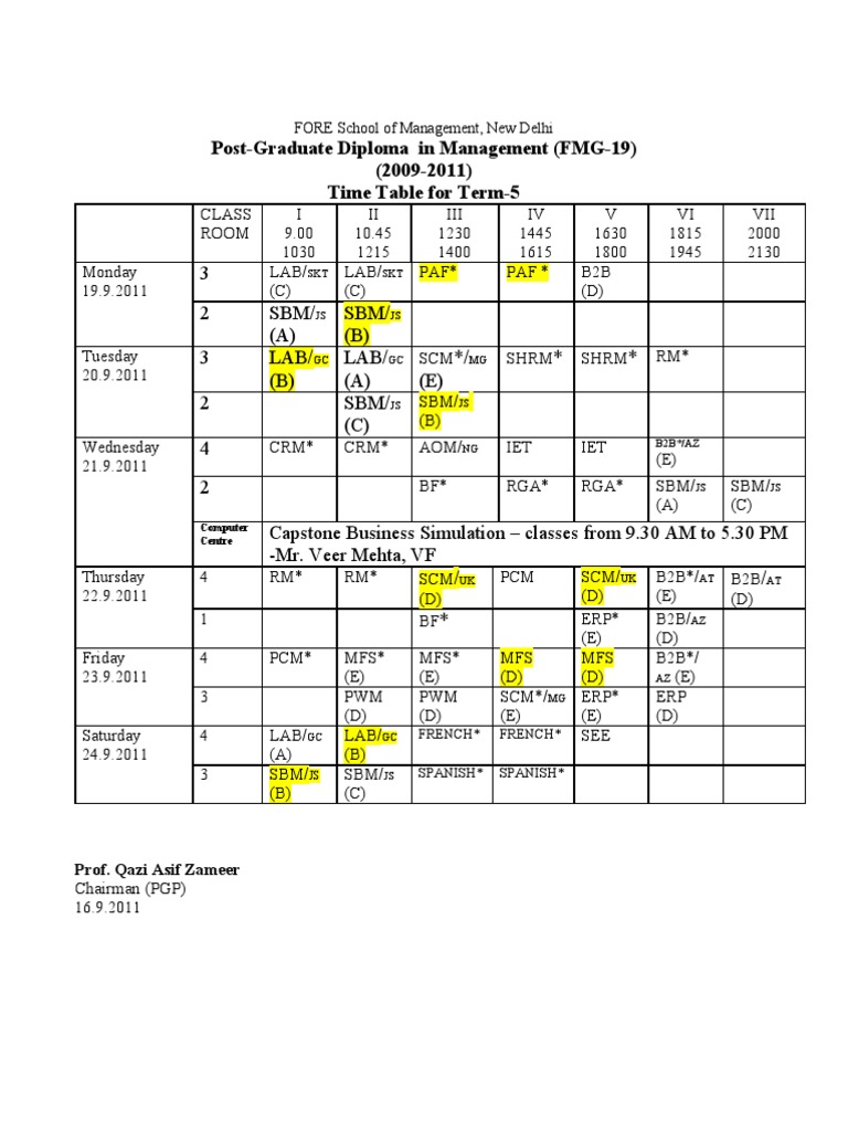 Management Students' Timetable | PDF