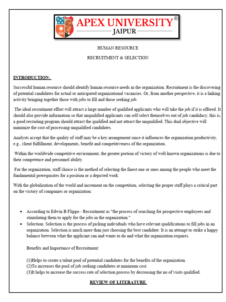 ARPITA MR Research Report | PDF | Recruitment | Human Resource Management