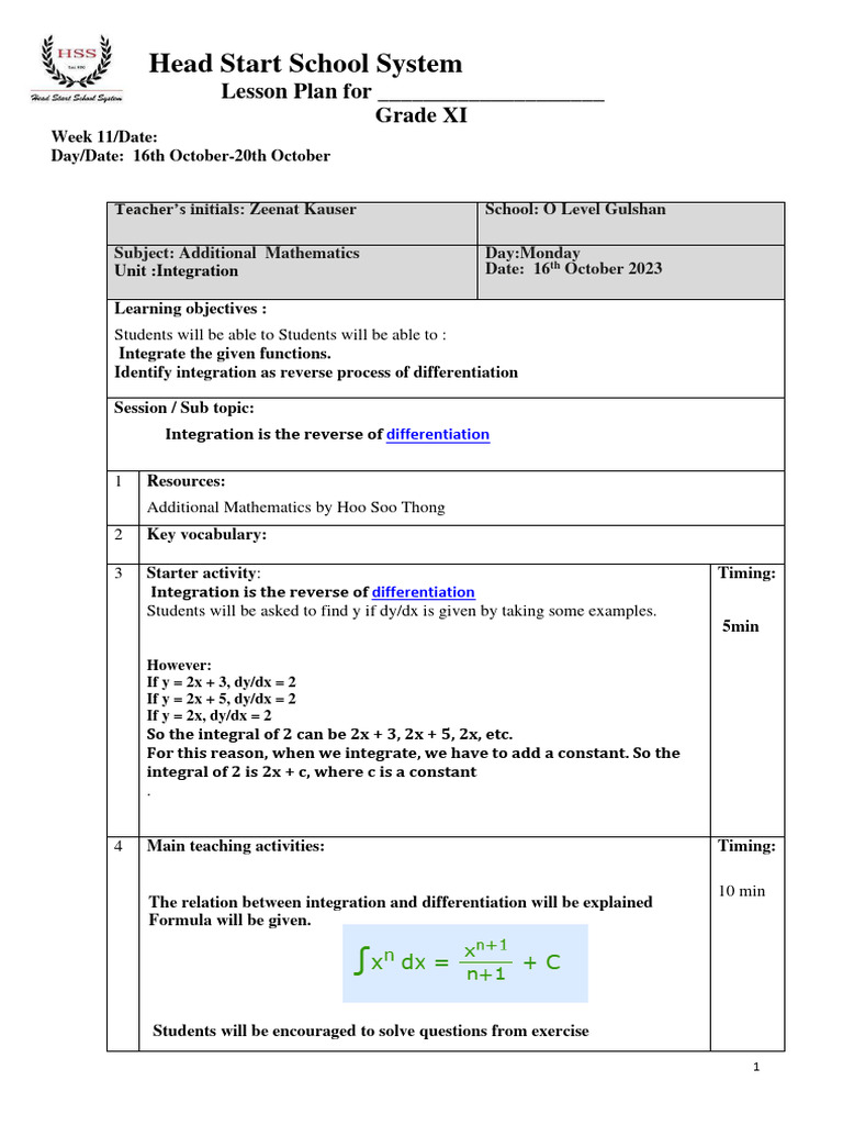 XI Add Math - 11th Week | PDF | Integral | Mathematics