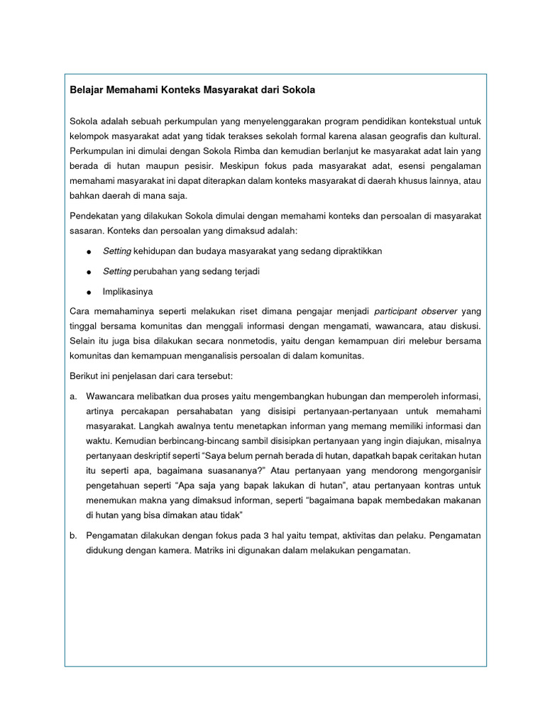Memahami Konteks Masyarakat Adat Sokola | PDF | Ilmu Sosial | Kajian ...