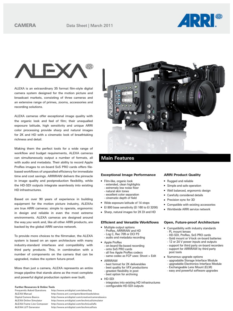 ALEXA - Data Sheet March 2011 | PDF | Film And Video Technology | Video