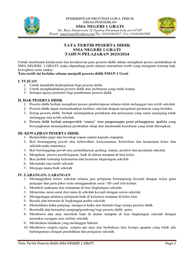 Tata Tertib Sma N 1 Grati 2022 2023 PDF
