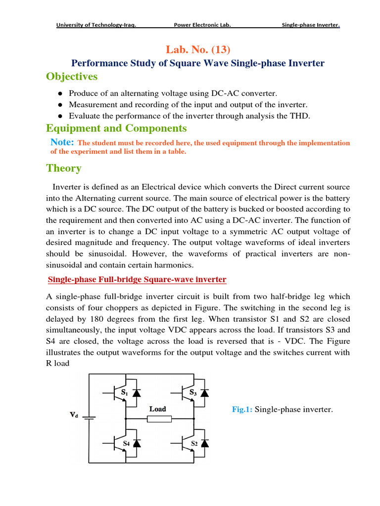 Performance of Single-Phase Inverter | PDF | Power Inverter | Power ...
