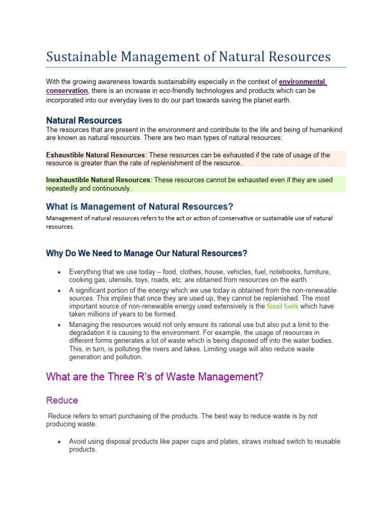 Sustainable Natural Resource Management | PDF | Home & Garden ...