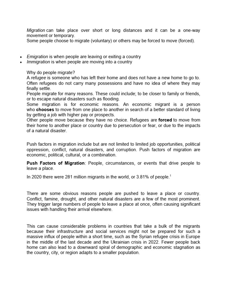 Factors Of Migration Pdf Human Migration Immigration