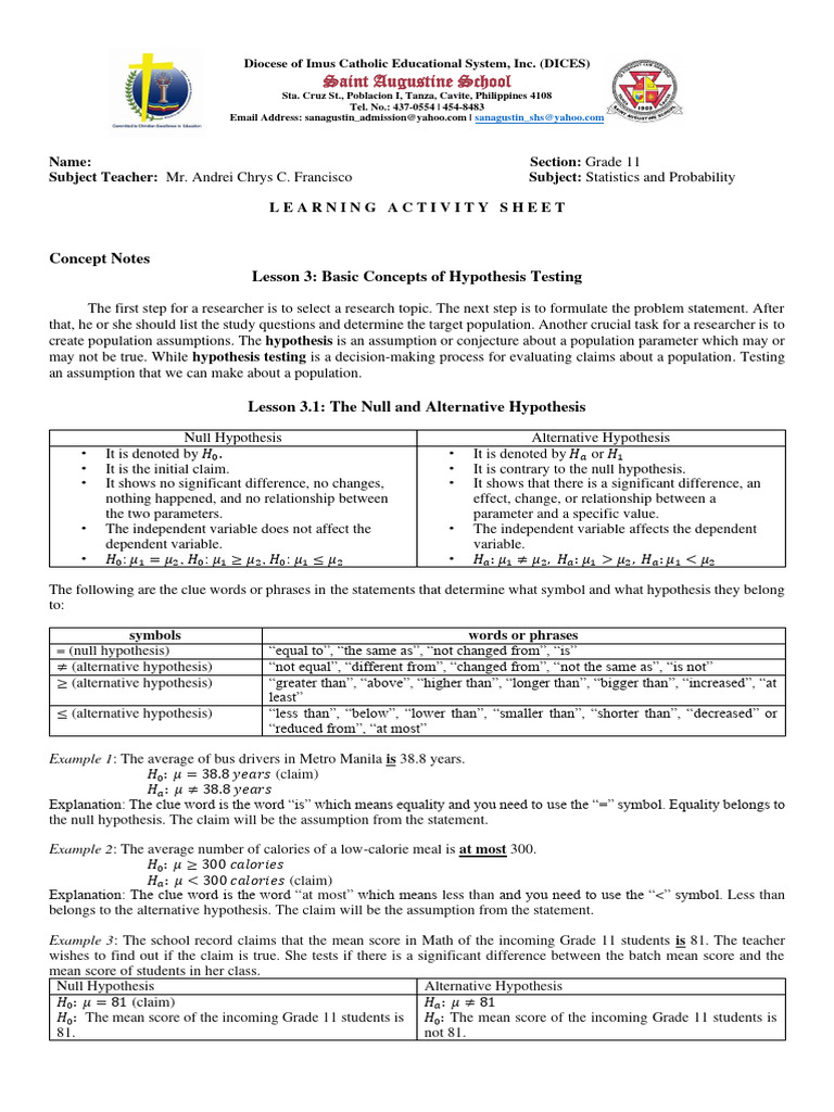 Grade 11 Statistics Guide | PDF | Hypothesis | Null Hypothesis