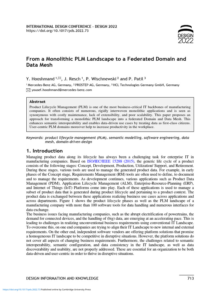 From a monolithic plm landscape to a federated domain and data mesh