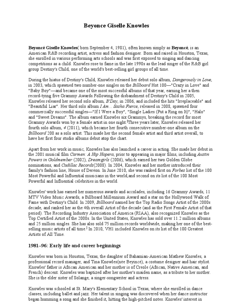Beyoncé: Career and Achievements | PDF | Beyoncé | Dances