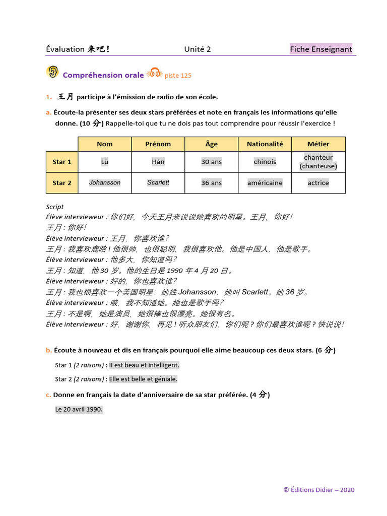 Évaluation CE1 : Présentation de stars | PDF | Hanyu pinyin | Linguistique