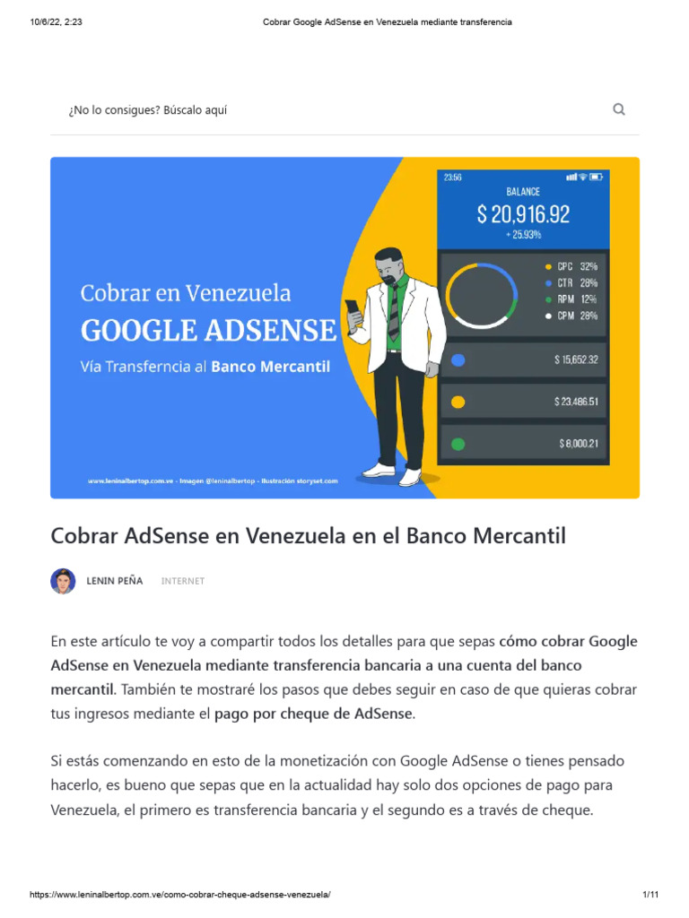 Cobro de AdSense en Venezuela: Guía | PDF | Transferencia bancaria | Cheque