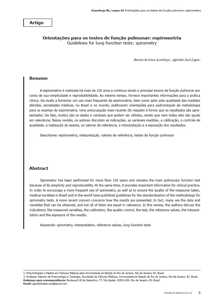 3 Orientacoes Para Os Testes De Funcao Pulmonar Espirometria Pdf