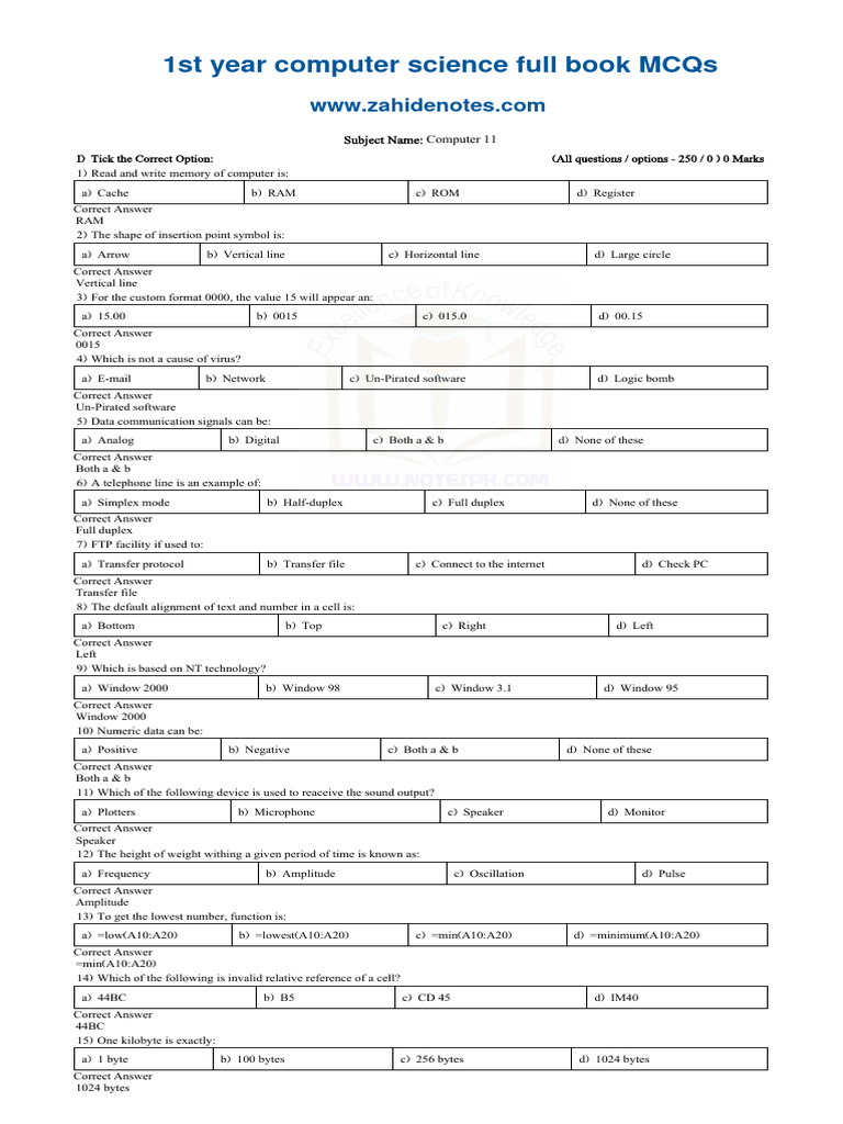 1st year computer science mcqs solved zahid notes pdf duplex