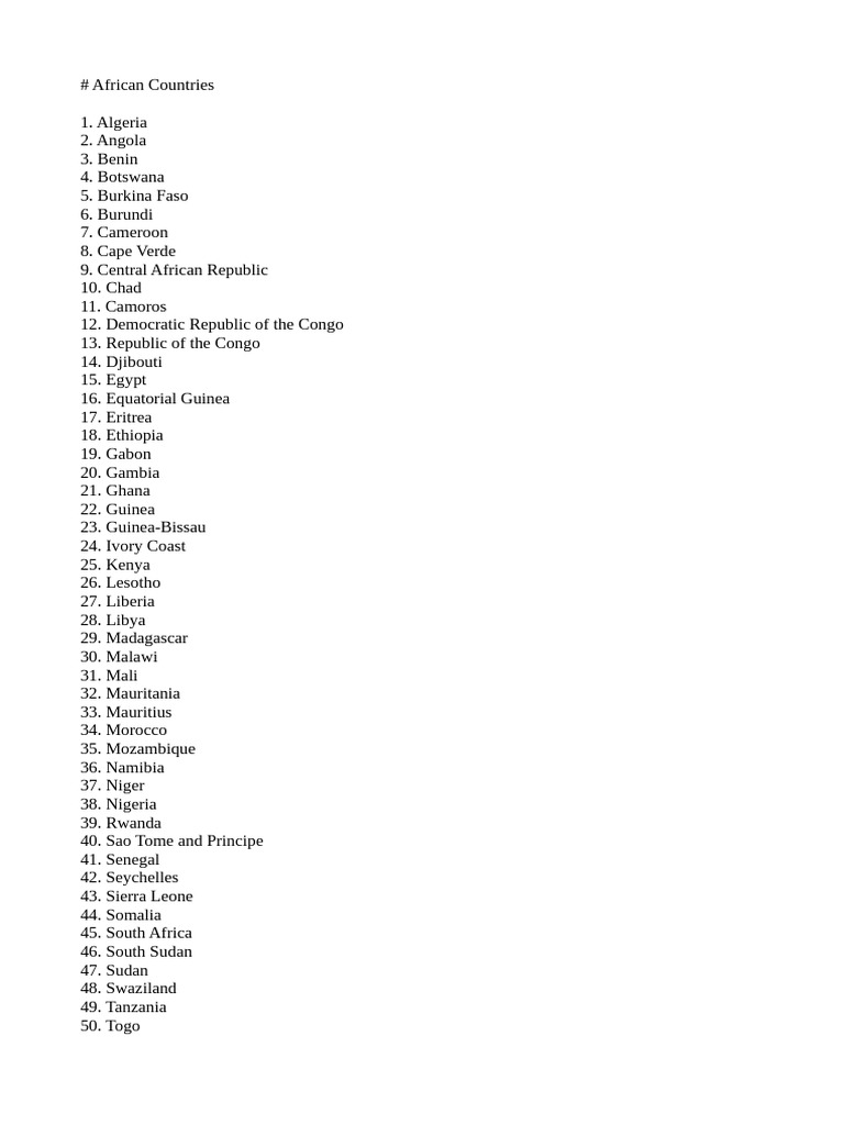 African countries list ascending order pdf