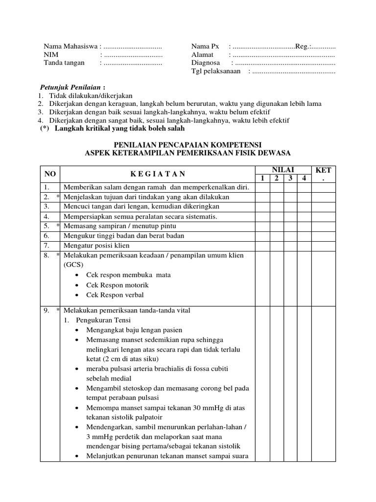 Checklist Head To Toe Terbaru Pdf