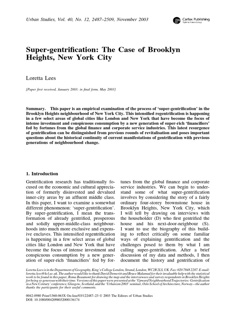 Lees 2003 Super Gentrification The Case of Brooklyn Heights New York ...