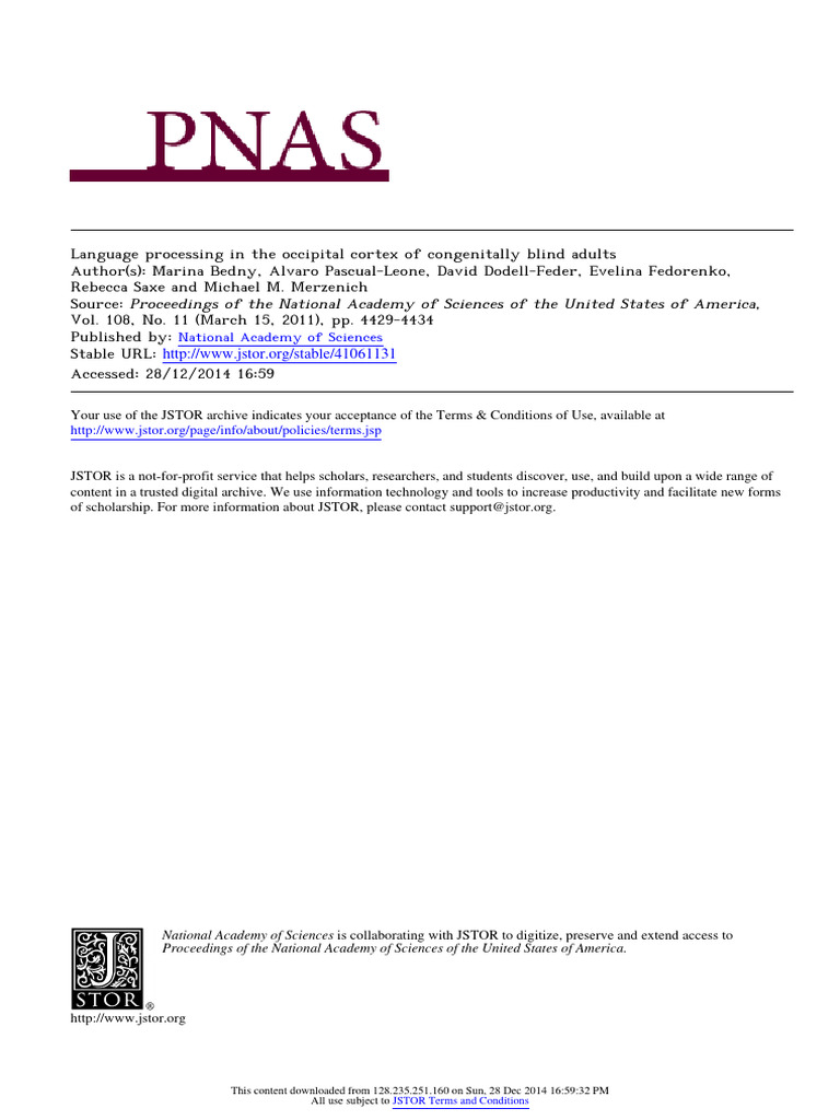 Bedny Et Al. (2011) - Language Processing in The Occipital Cortex of ...