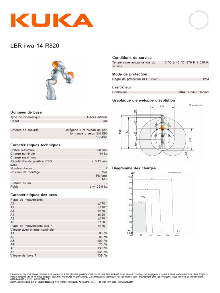 KUKA LBR iiwa 14 R820 : Caractéristiques Techniques | PDF