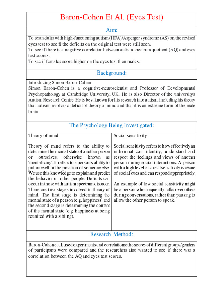 Baron cohen et al pdf theory of mind autism spectrum