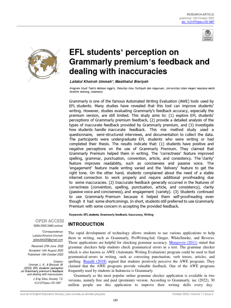 EFL Students' Perception On Grammarly | PDF | Comma | English Language