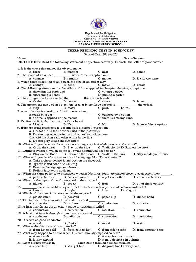 Science IV Periodic Test Guide | PDF | Light | Reflection (Physics)
