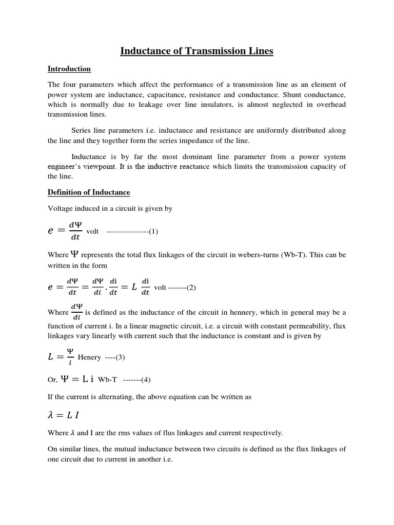 Inductance in Transmission Lines | PDF | Inductance | Electric Power ...