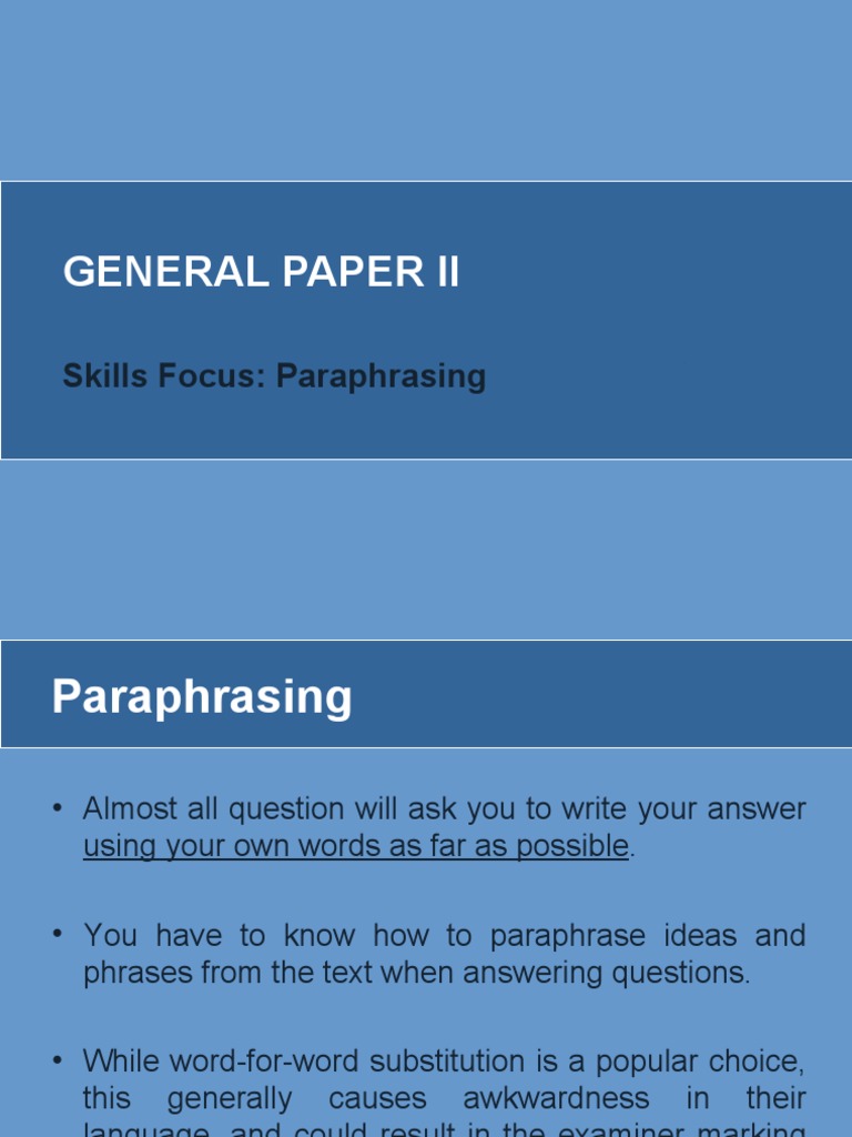 Printable Paraphrasing Worksheets