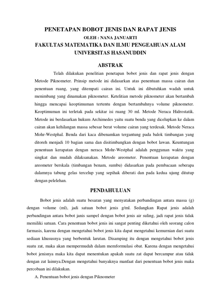 JURNAL Berat Jenis Dan Rapat Jenis JURNAL Berat Jenis Dan Rapat Jenis